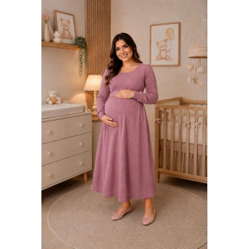 Vestido Gestante em Malha Canelado