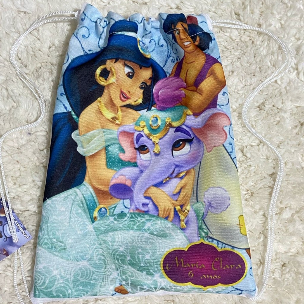 Mochila Personalizada Festa Infantil Aladdin Jasmine Princesa Lembrancinha | Saquinho | Sacochila