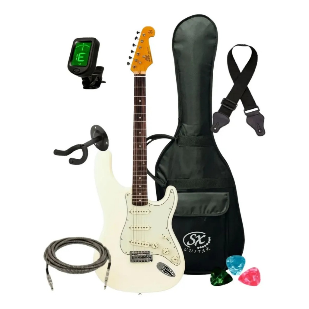 Kit Iniciante Completo Guitarra Strato Sx Sst62 Vintage Vwh Com Bag e Acessórios