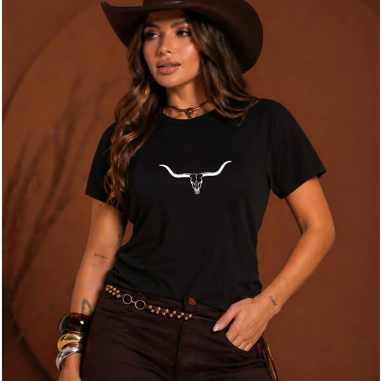 Camiseta Blusa 100% Algodão Camisa Feminina Cowgirl Agro Country Rodeio Festa Junina Velho Oeste