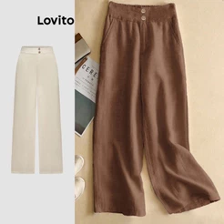 Lovito Lovito Calça Feminina Linho Casual com Botões PTNS21EX224