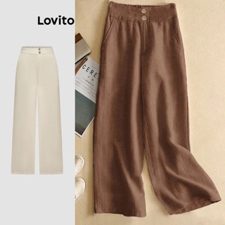 Lovito Lovito Calça Feminina Linho Casual com Botões PTNS21EX224