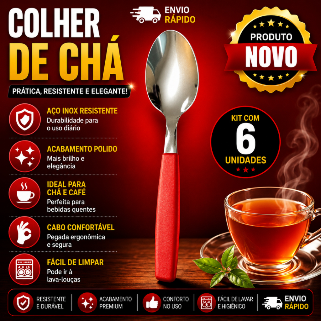 6 Unidades da Colher de Chá Vermelha Colheres Resistentes e Elegantes para o Dia a Dia