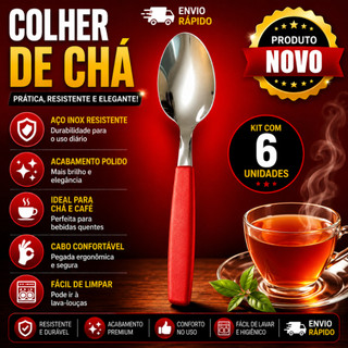 6 Unidades da Colher de Chá Vermelha Colheres Resistentes e Elegantes para o Dia a Dia