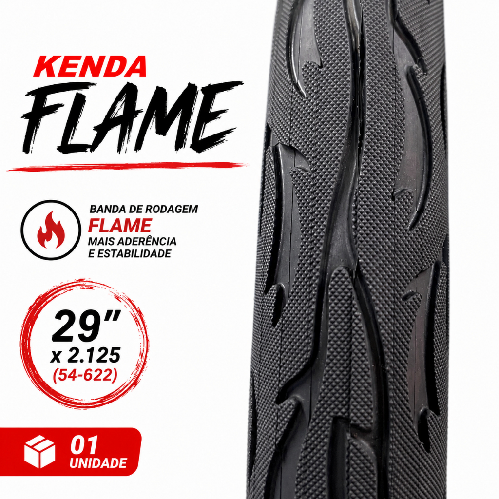 Pneu Kenda Flame Aro 29 Balão Slick Desenho Fogo Bike Grau Wheeling Urbano Asfalto K1008A