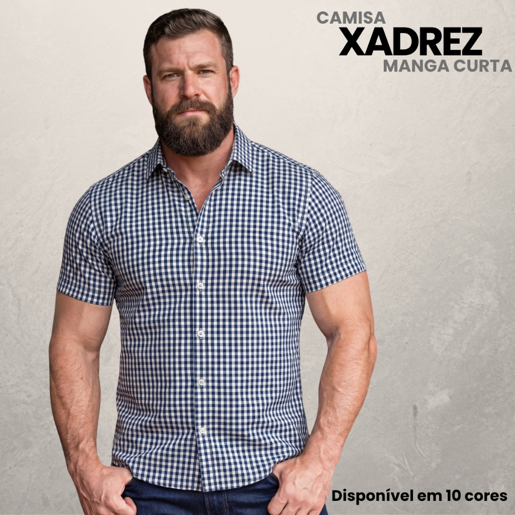 Camisa Xadrez Masculina Manga Curta Social Para Festa Junina Estilo Cowboy