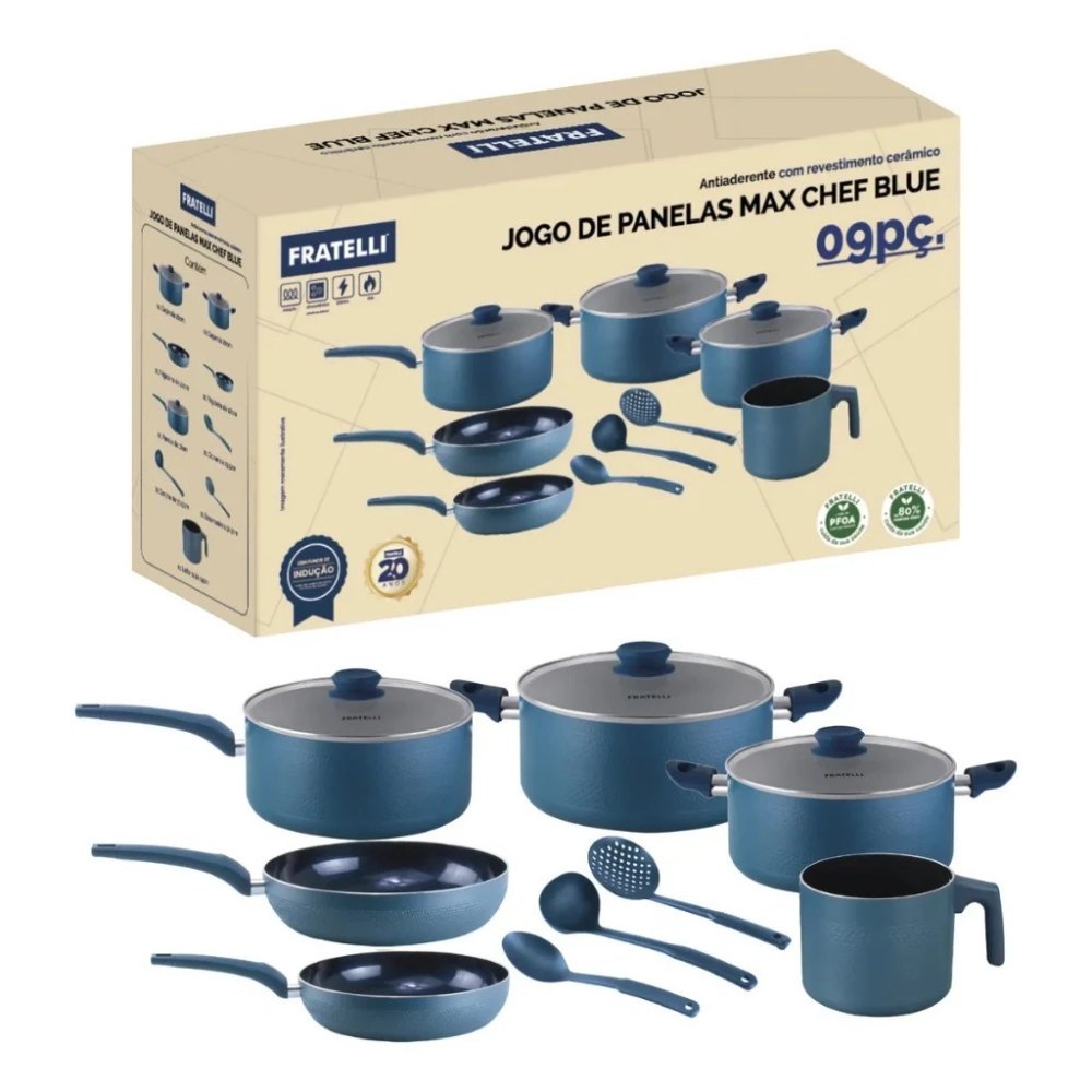 Kit Jogo De Panela Azul Cerâmica Antiaderente 9 Peças Jogo De Cozinha Completo Pronta Entrega