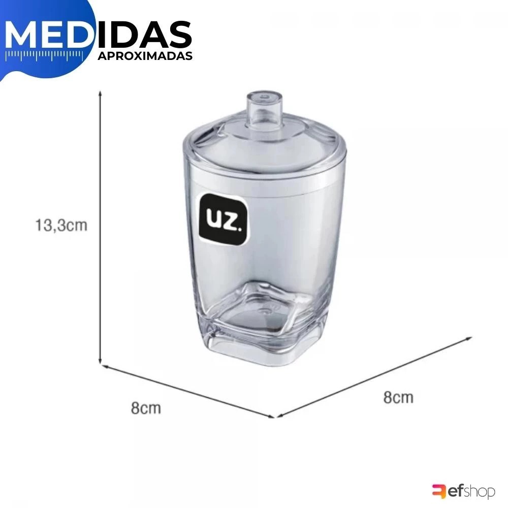 Porta Algodão E Cotonete UZ Utilidades Premium com tampa - Transparente