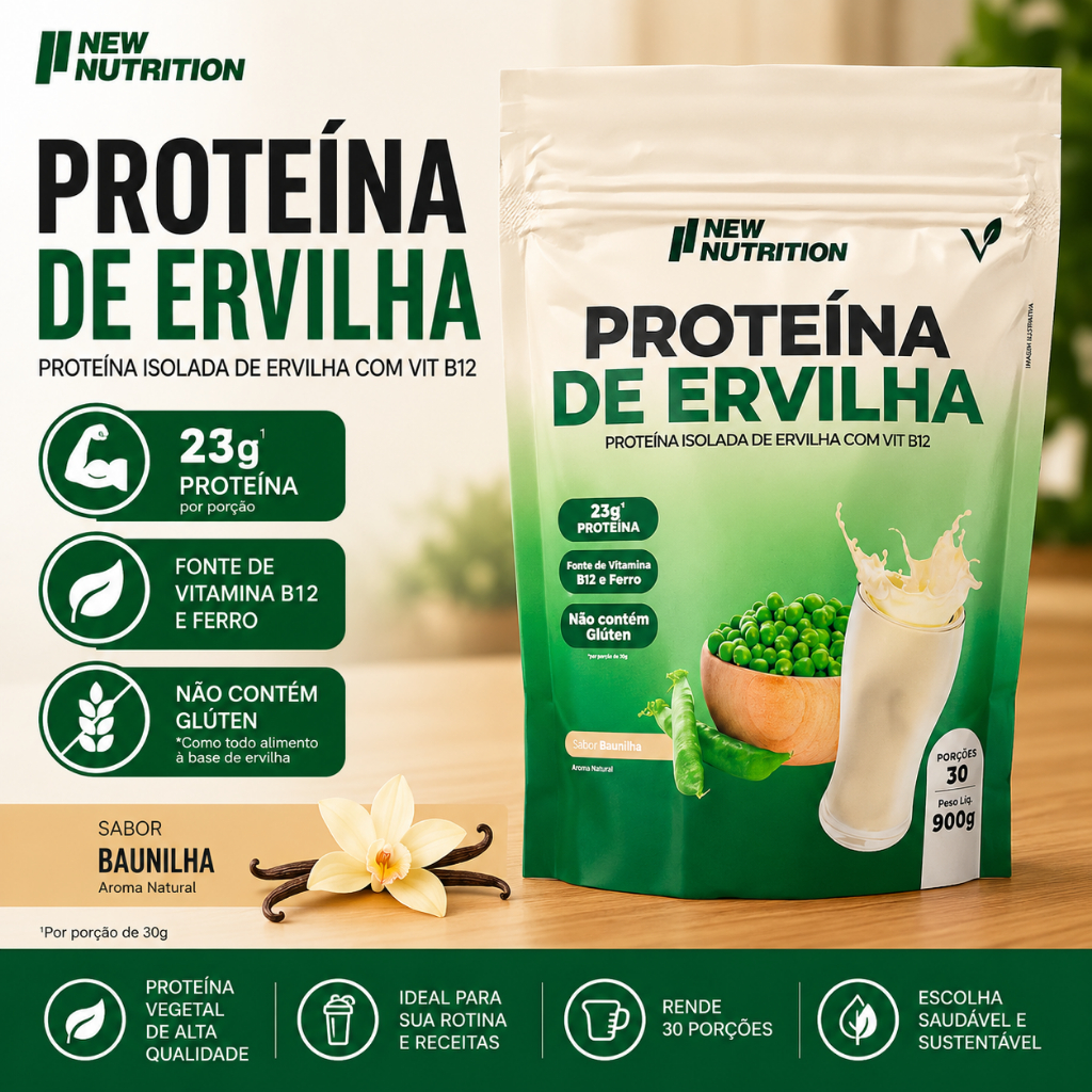 Proteína Da Ervilha Sabor Baunilha Whey Protein Suplemento Sem Glúten Sem Lactose Vegano e Natural