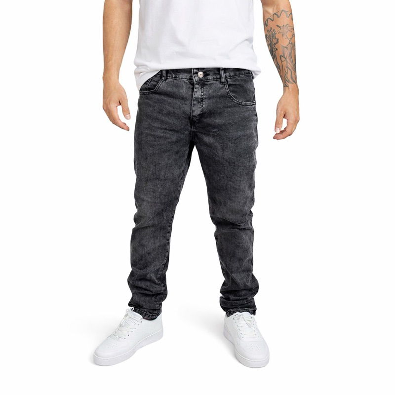 Calça Jeans Masculina Cinza Tradicional Com Elastano Confortável Premium