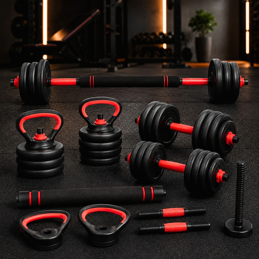 Kit Halteres 20kg Peso Musculação Ajustável Kettlebell Casa treino multifuncional pegada ergonômica 3 em 1 Dumbbell