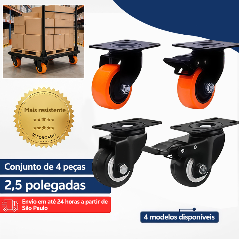 Kit 4 Rodinha para Moveis Reforçada Rodízio Grande 600Kg Roda 1.5" Polegada