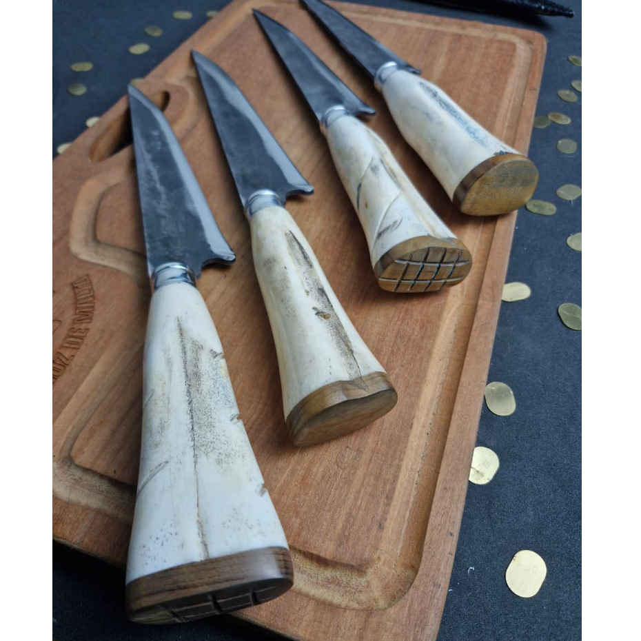 Faca Artesanal Carbono Premium Cabo Osso de Boi Natural e Madeira Nobre | Churrasco, Cozinha, Pesca, Caça e Presente