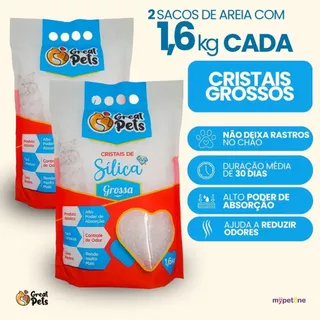 Kit 2 Areia Sílica Grossa Great Pets para Gatos - 1,6 Kg