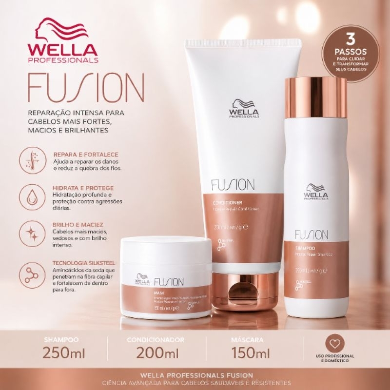 Kit Wella Professionals Fusion – Shampoo 250ml + Condicionador 200ml + Máscara 150ml