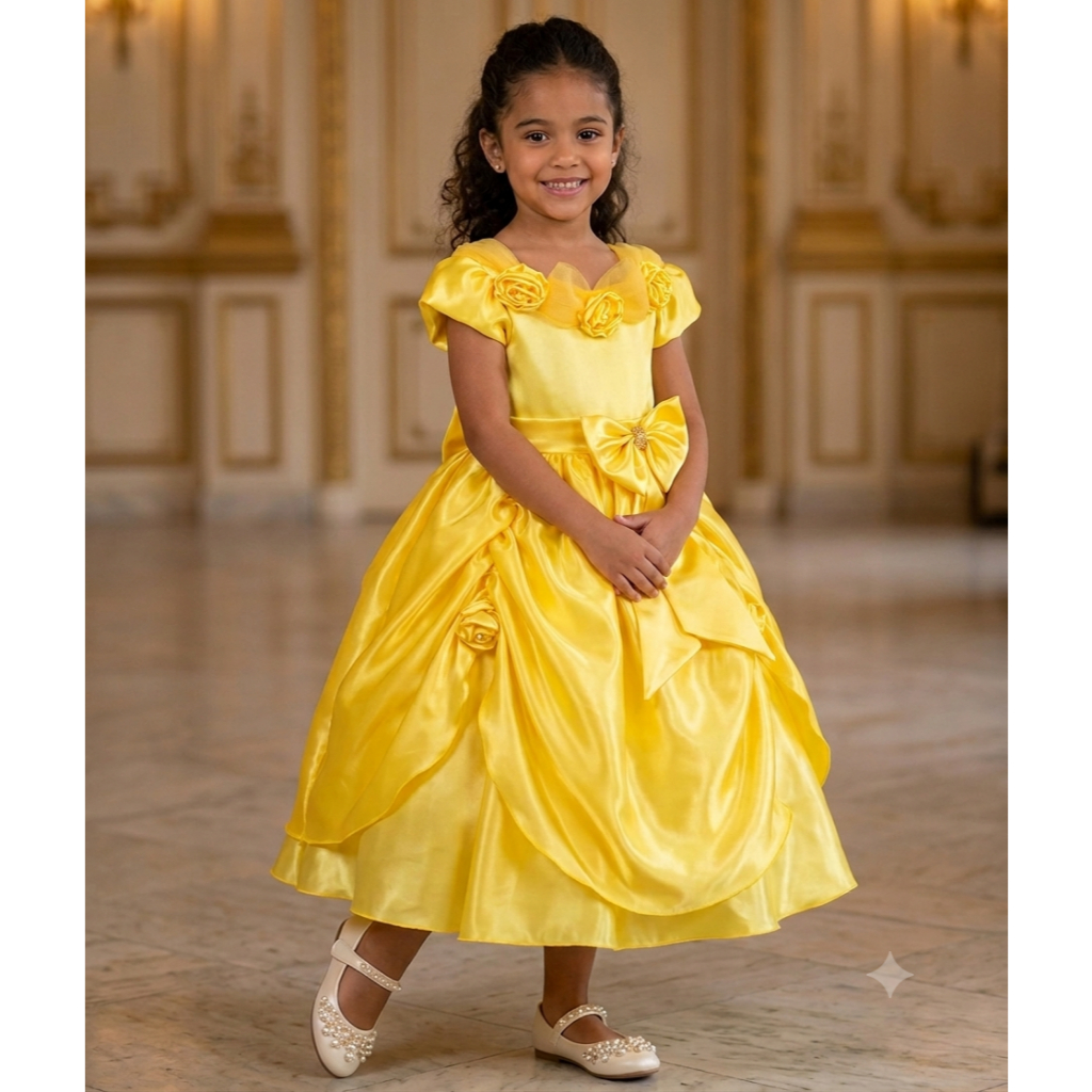 Vestido Luxo Infantil Tema A Bela E A Fera Amarelo Fantasia Infantil Princesa Promoção