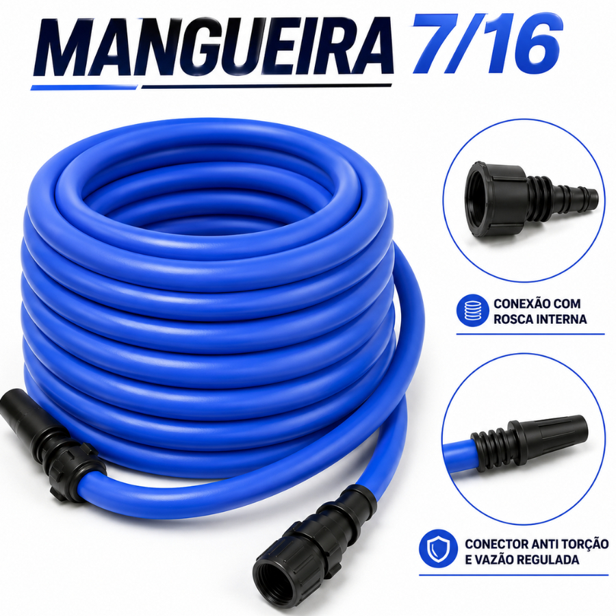Mangueira Jardim 7/16 Pvc Reforçada Anti Torção Resistente Azul 10m a 30m Premium