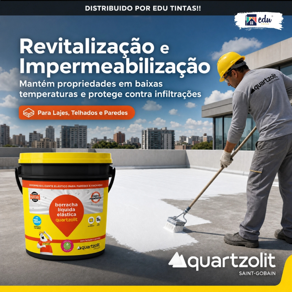 Tinta Borracha Líquida Elástica Quartzolit Impermeabilizante Para Paredes e Telhados 18Kg Branco e Cinza