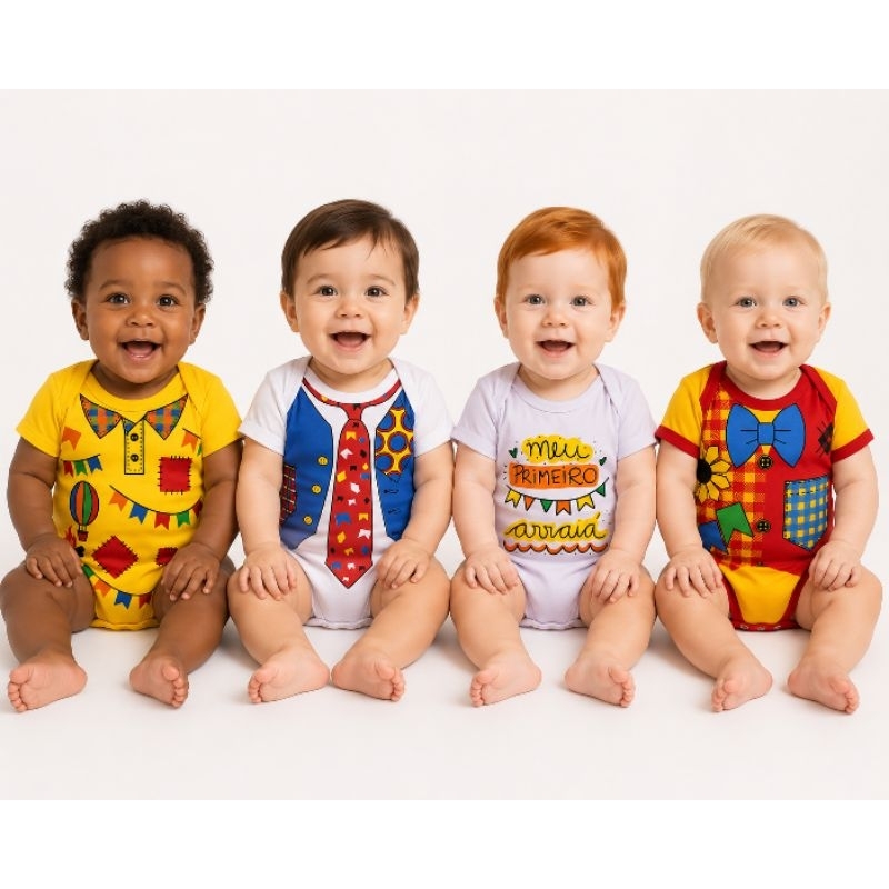 Body Bebê Temático Junino Arraiá Mesversário Meu Primeirao Arraiá Festa Julina