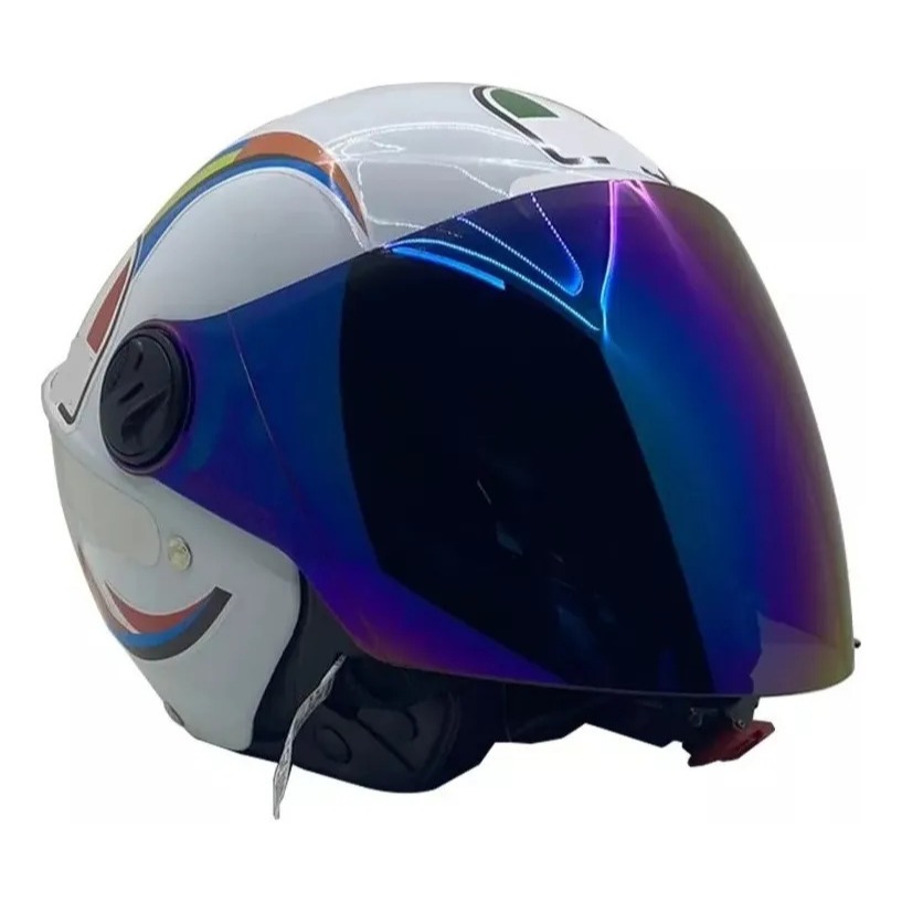 Capacete Liberty New3 Personalizado Blade Meia Lua Adulto Branco Viseira Camaleão Leve Confortável