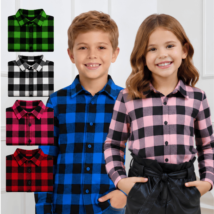 Camisa Xadrez Infantil Menino Menina Flanelada Manga Longa Country Vermelha Azul Amarela Preta Cinza Festa Junina