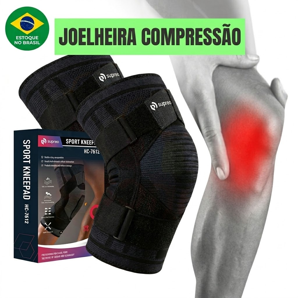 Joelheira De Compressão Ortopedica Supreo Estabilizadora Tensor Academia Crossfit Malha 3D Antiderrapante Alivio Dores