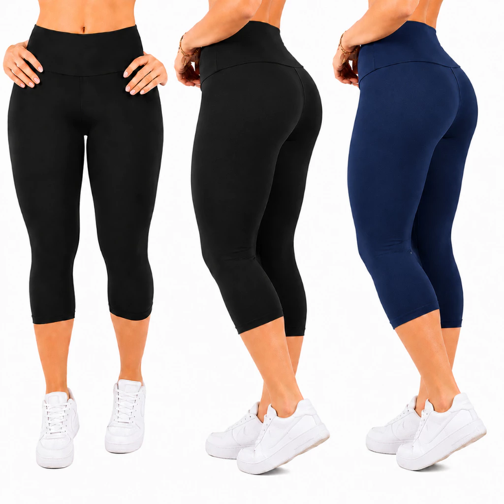Kit 3 Bermudas Corsário Legging RL Fitness Cós Alto, Tecido Macio e Ajuste Impecável — imagem 1