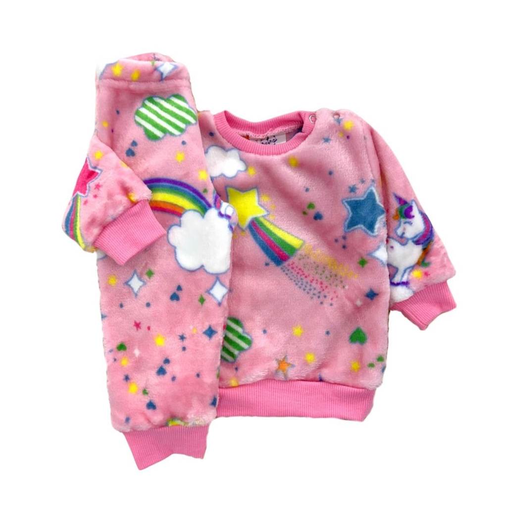 Conjunto Blusa e Calça Menina Menina Inverno Agasalho Quentinho Peluciado Pelúcia Bebê