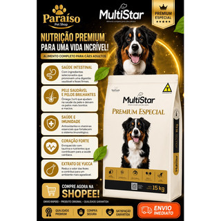 MultiStar Ração Premium Especial Adultos 15kg | Com Ômega 3 e 6 | ⚠️Envio de apenas 1 pacote por pedido ⚠️