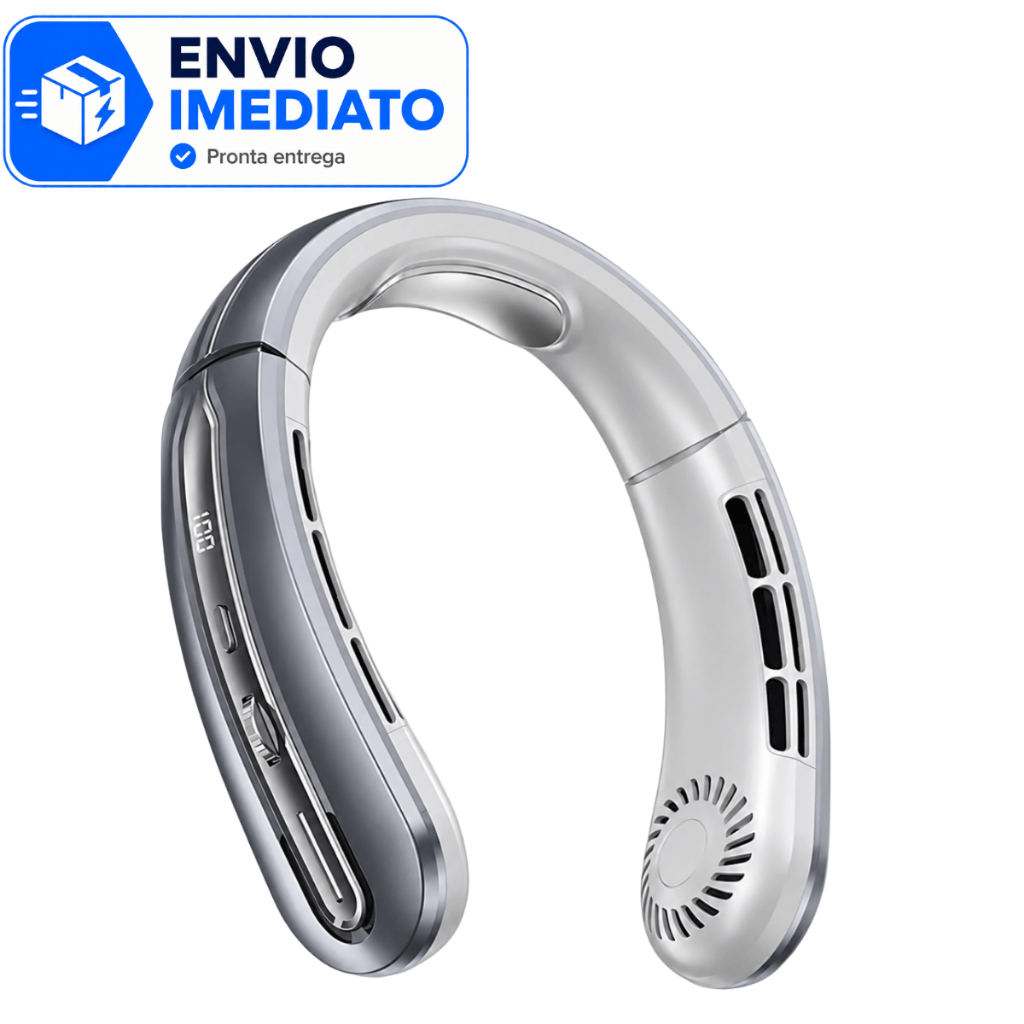 Ventilador de Pescoço Portátil Sem Fio Recarregável USB Display LED Mãos Livres