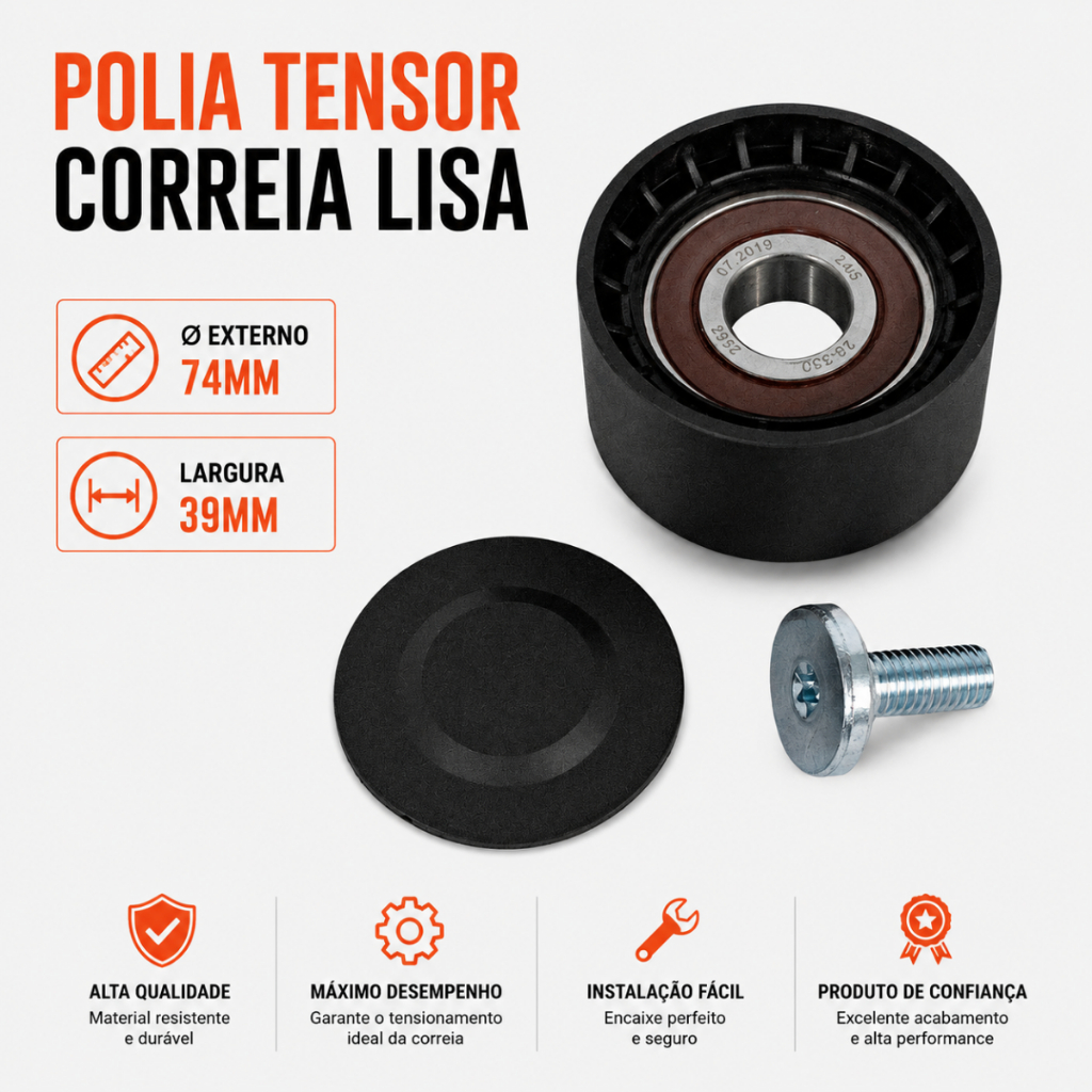 Polia Tensor Correia Lisa Compatível Scania Série 5 Cabine - ØEXTERNO 74MM LARGURA 39MM