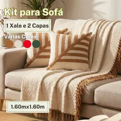 Kit 1 Xale e 2 Capas de Almofada 100% Algodão Toque Macio Confortável Várias Cores