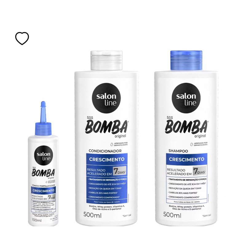Kit Shampoo e Condicionador SOS Bomba Original 500ml  e tonico de crescimento Salon Line