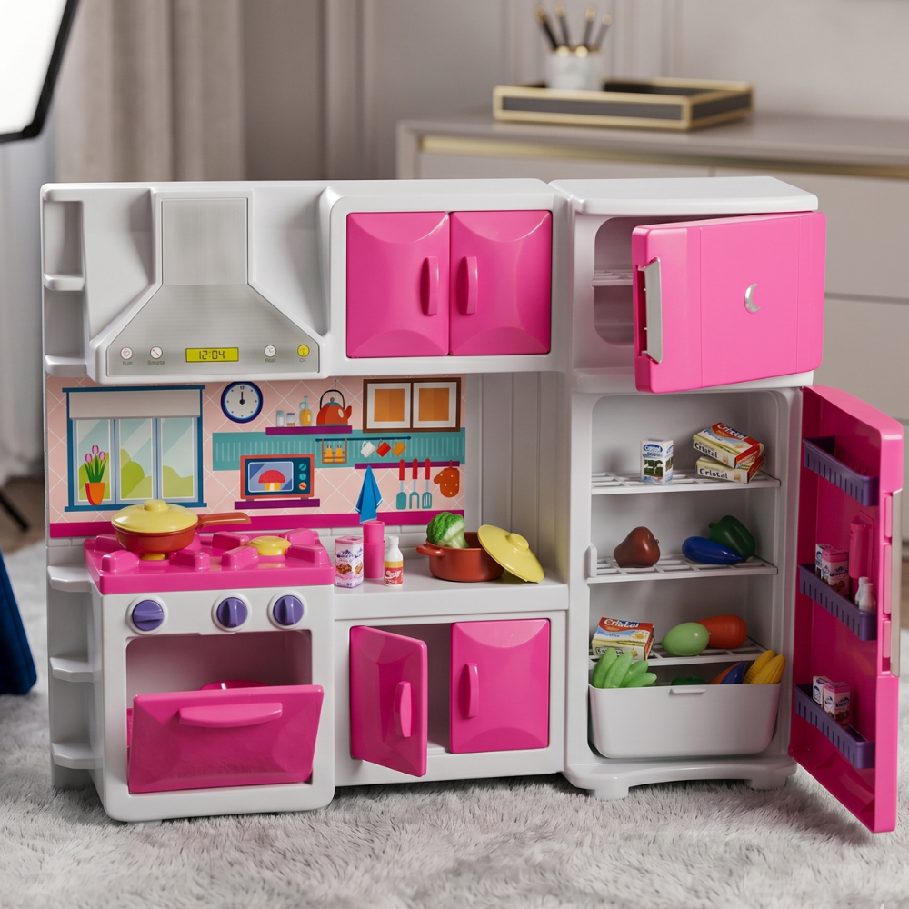 Cozinha Infantil Premium Completa Interativa Funcional Unisex Faz de Conta Brinquedo Max House