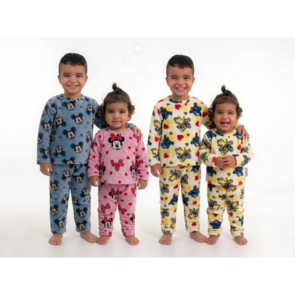Pijama Infantil Ultra Soft   e  Inverno Quentinho Menino Menina 9-12 ao 4 Longo Manga Longa Calça