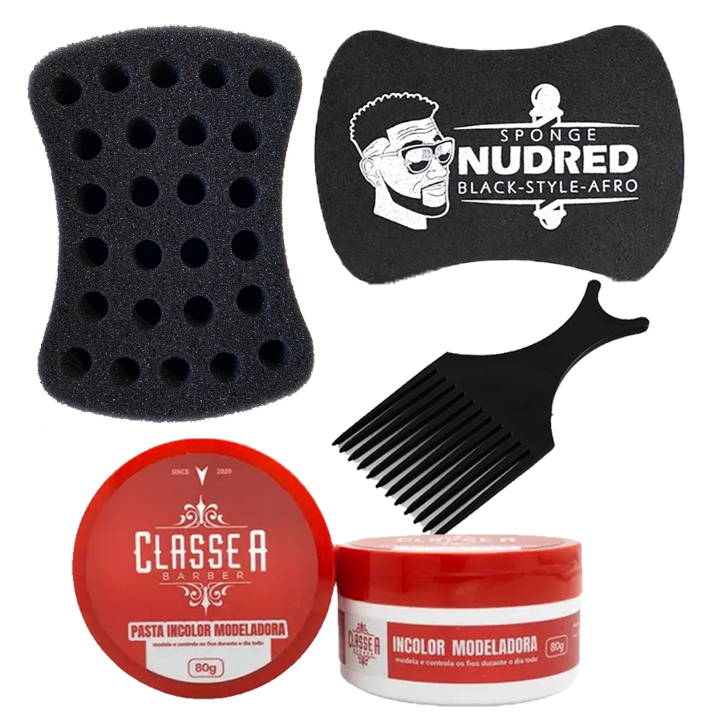 Kit 01 Esponja Dred Buchinha + 01 Pasta Cera Classe A + Pente Garfo