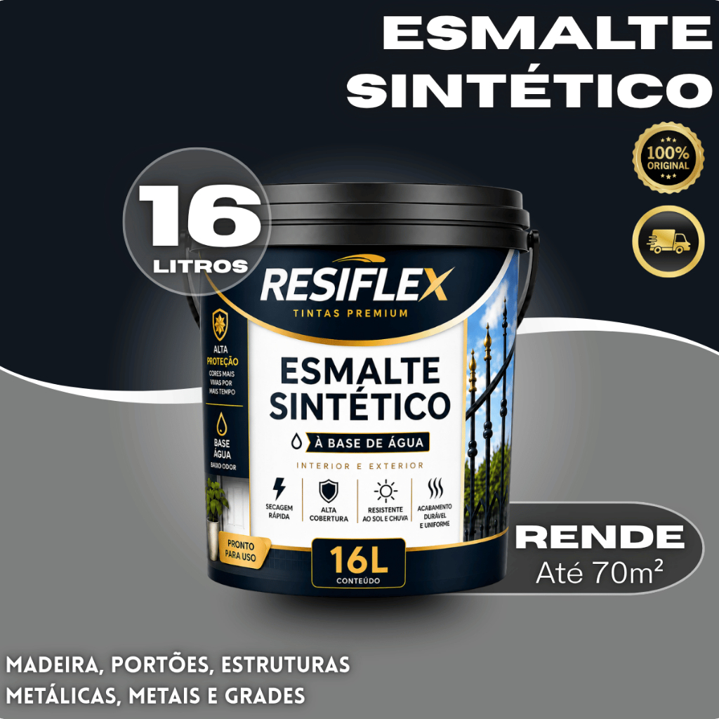 Esmalte Sintético 16L Resiflex Secagem Rápida Madeira Metal Ferro Portão E Grade Interno e Externo
