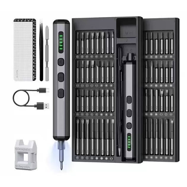Kit Chave de Precisão Elétrica Recarregável USB com 64 Bits Magnéticos para Celular Notebook Relógio e Eletrônicos