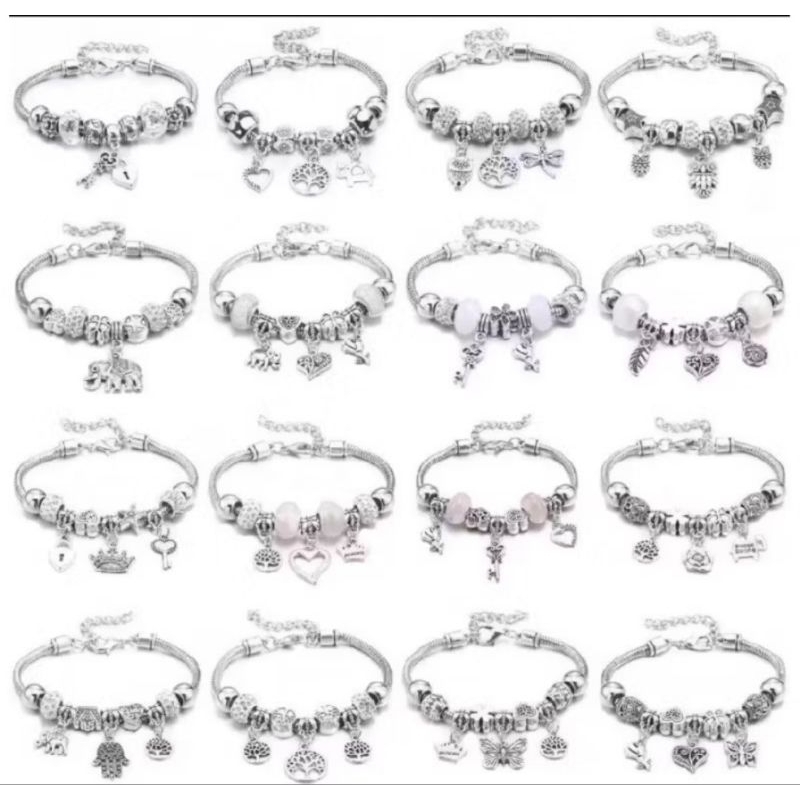 KIT 6 Pulseira Berloques Feminina Ajustável com Pingentes Charm