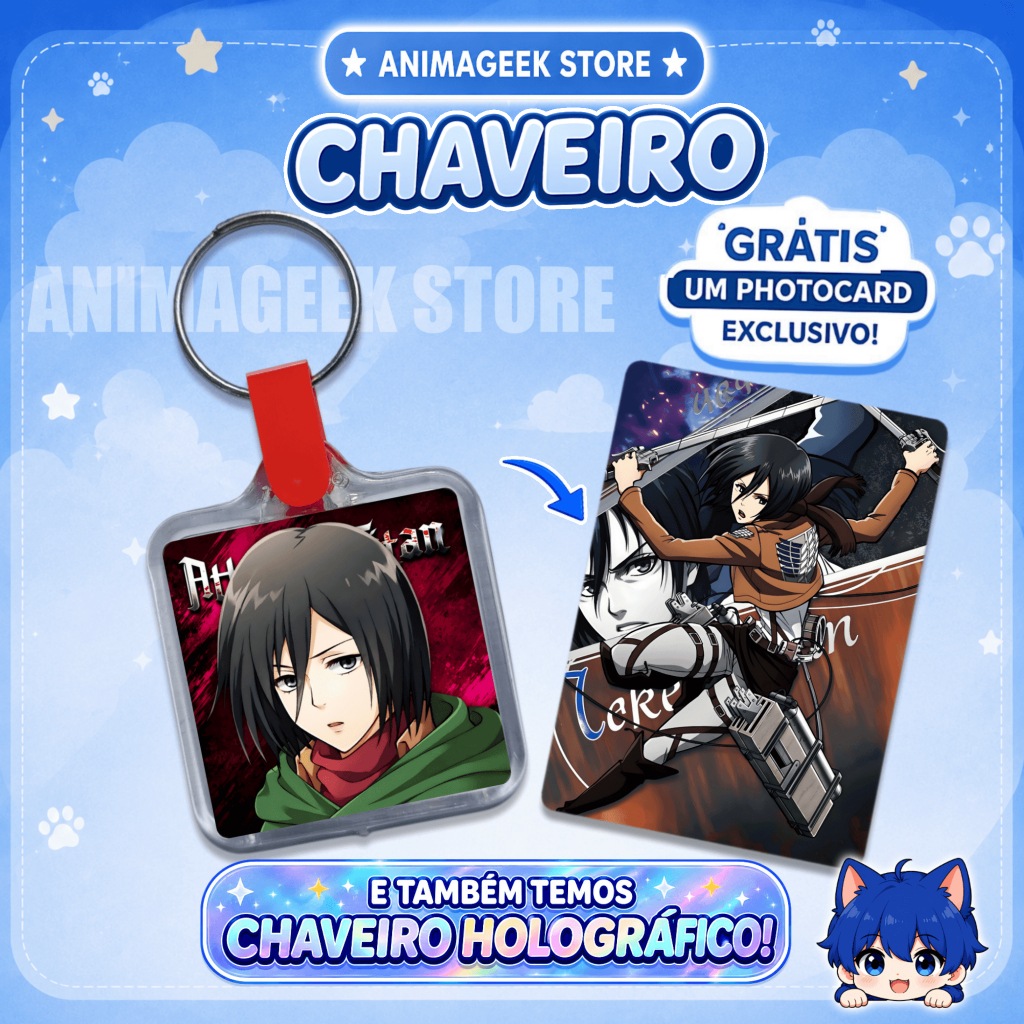 Chaveiro Holográfico Acrílico Attack on Titan Mikasa Ackerman + Photocard Grátis | AnimaGeek Store