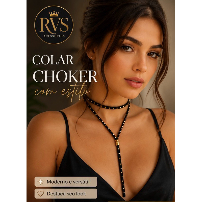 colar chocker corinho com canutilho dourado