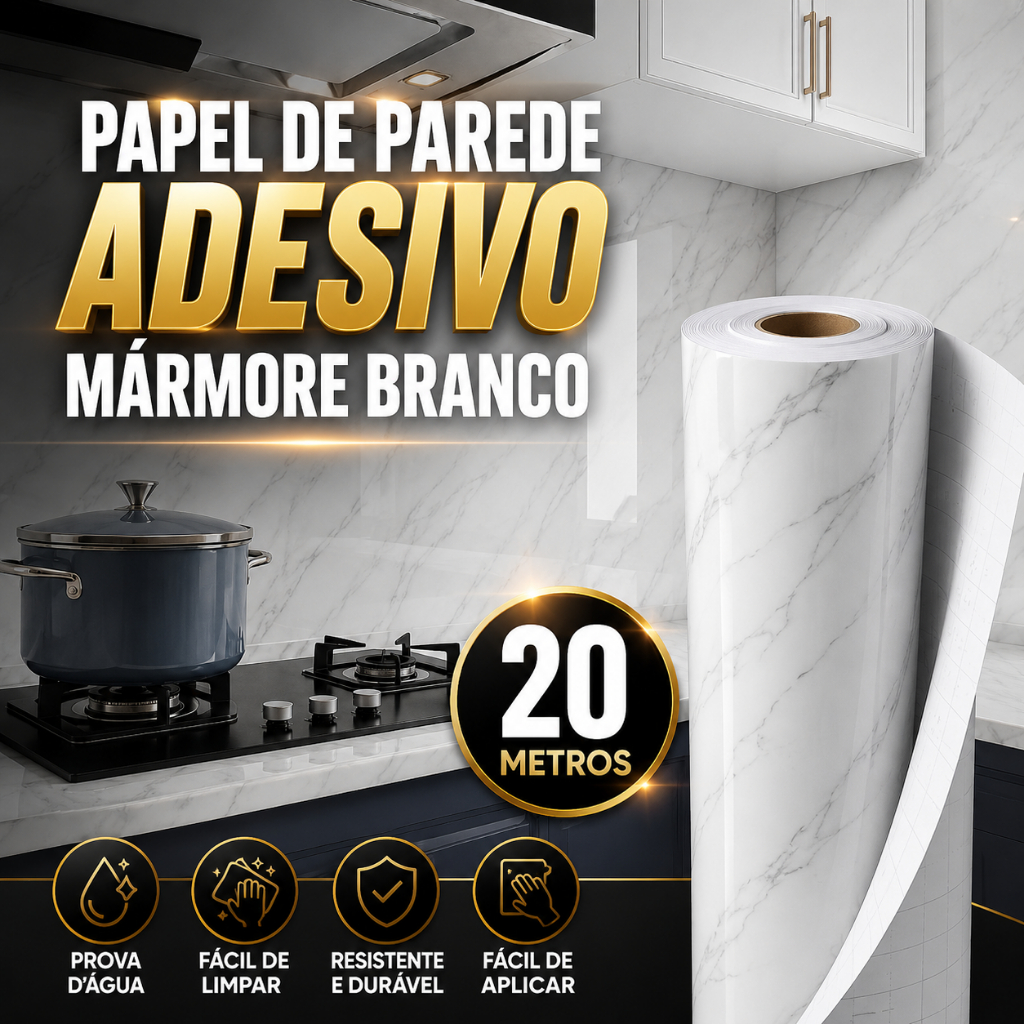 Papel Parede Adesivo Mármore 3D Branco 5M/10M/15/20M impermeável Autocolante Cozinha Sala Azulejo
