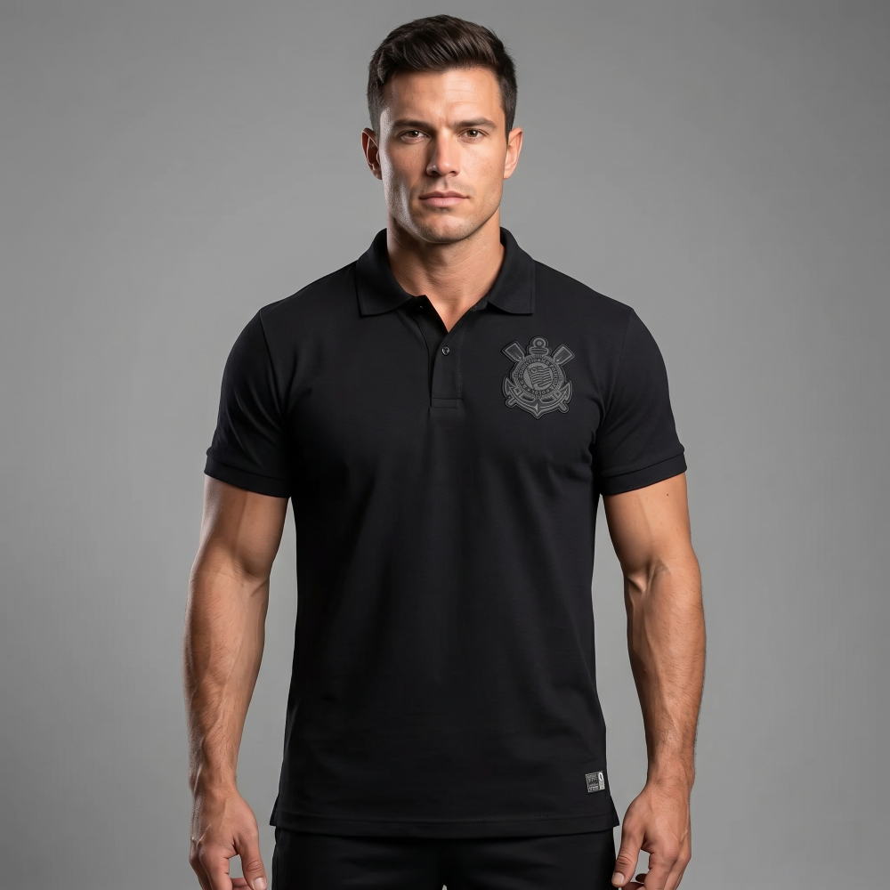 Camisa Polo Corinthians All Black Original Licenciada Sccp