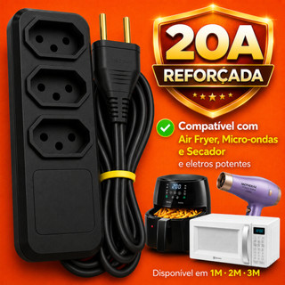 Extensão Elétrica 20A 3 Tomadas Bivolt 110 / 220 V Para Airfryer Micro-ondas Secador 1M 2…