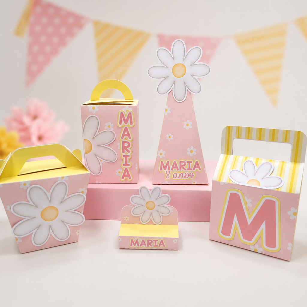 Kit Festa Margaridas Personalizado – Lembrancinhas para Aniversário Margaridas