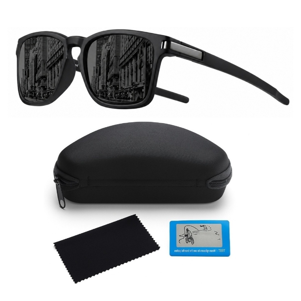 Óculos De Sol Quadrado Masculino Feminino Polarizado Proteção UV400 Esportivo Preto + KIT Acessórios