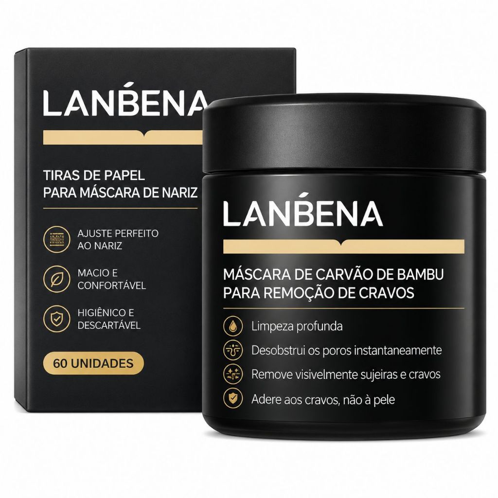 Máscara Removedora Cravos Lanbena Carvão Bambu 60 TirasMáscara Removedora Cravos Lanbena Carvão Bambu 60 Tiras Máscara R