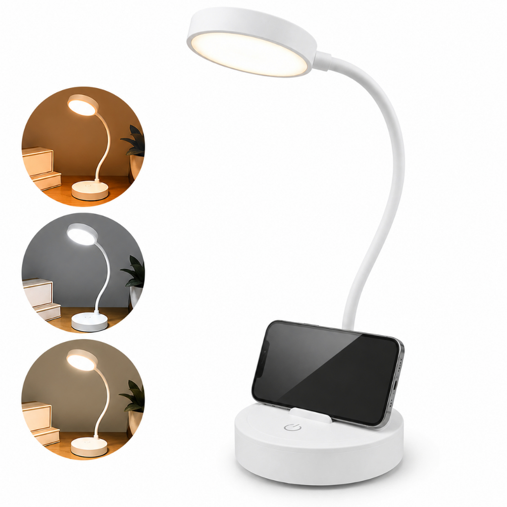 Luminária LED  Flexível  Touch Sem Fio Recarregável USB-C Mesa Estudo Leitura Escritório Solena Mini