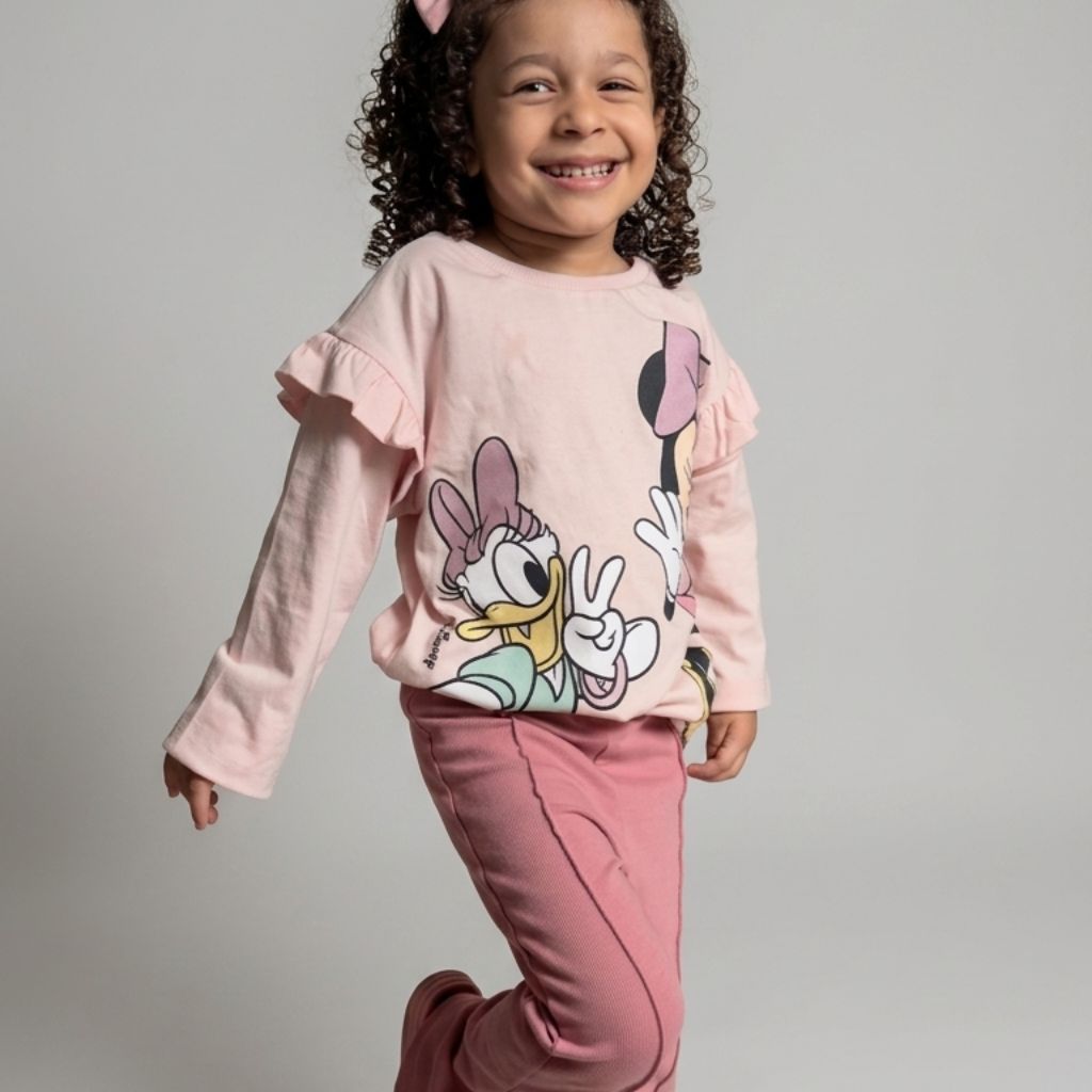 conjunto 3 pecas minnie rosa meninas acompanha laco inverno e meia estação confortavel 100% algodão