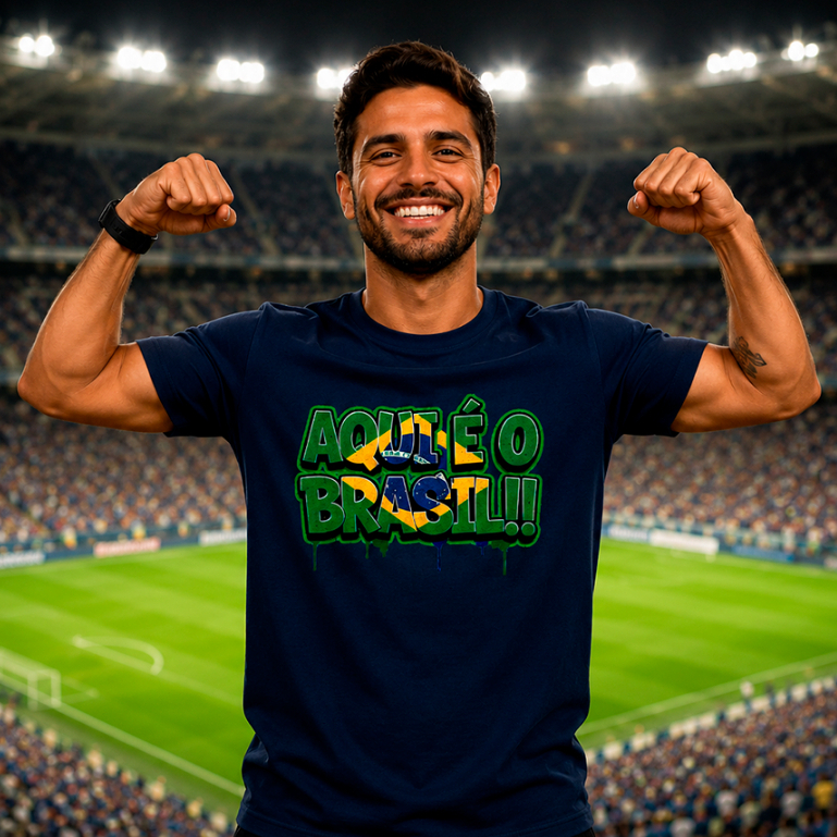 Camiseta AQUI É O BRASIL PIXO 100% Algodão Unissex Camisa Copa do Mundo Futebol Torcedor Hexa